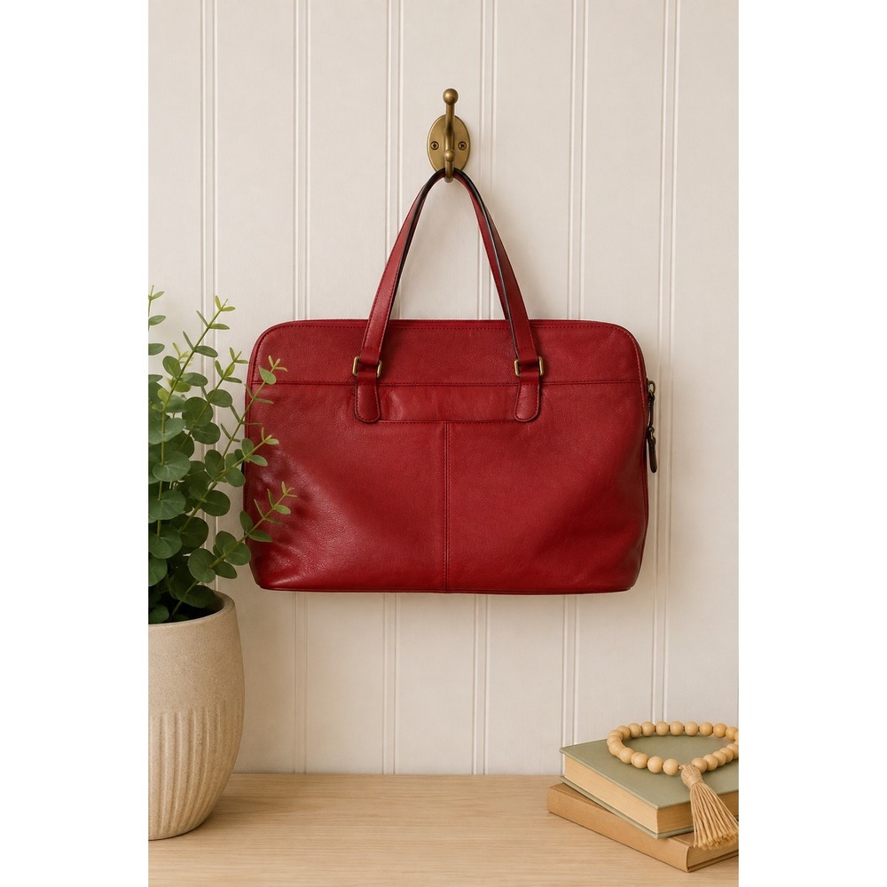 Vintage Danier Red Leather Laptop Bag Satchel Briefcase Office Work Tote Y2K